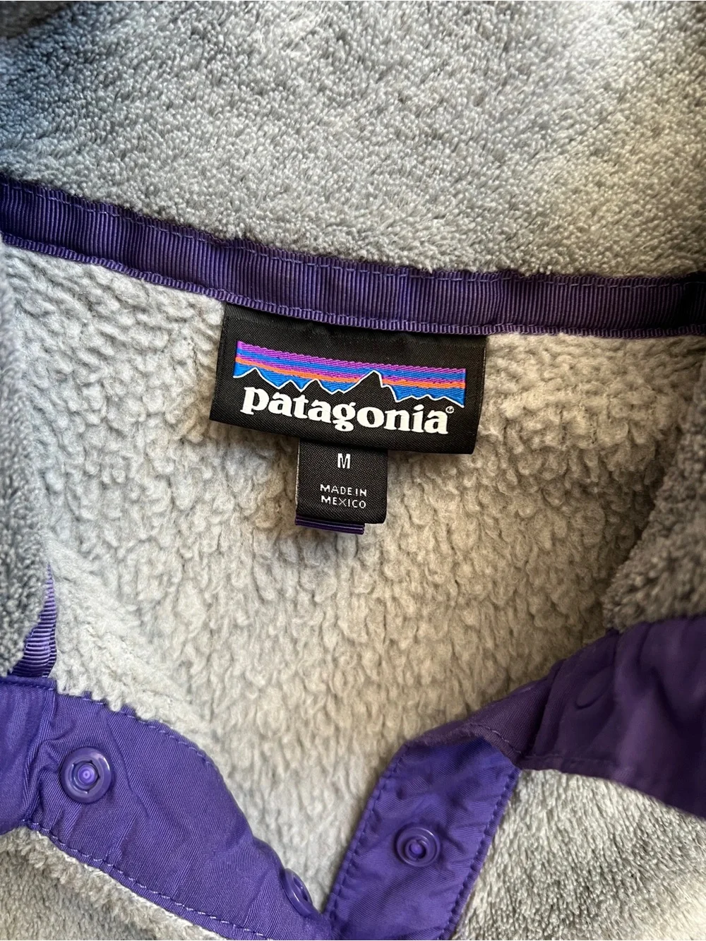 Patagonia Gray and purple fleece 1/4 snap fleece sweatshirt women’s medium